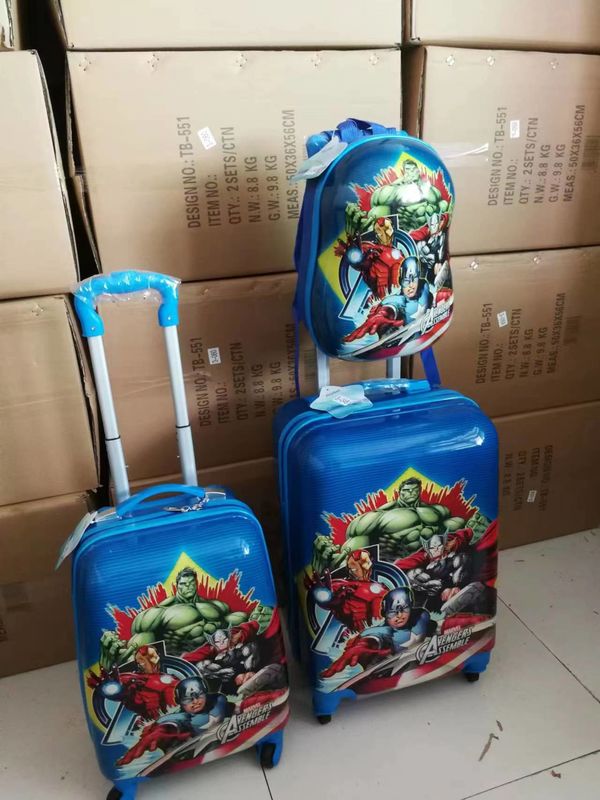 Detachable Strap Kids Cartoon Luggage Suitcases Durable Blue Color