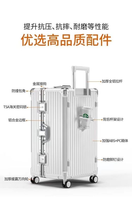 Frame Luggage Trolley Universal Wheel Suitcase Large Capacity Boarding Luggage Multifunctional Zipper And Aluminum