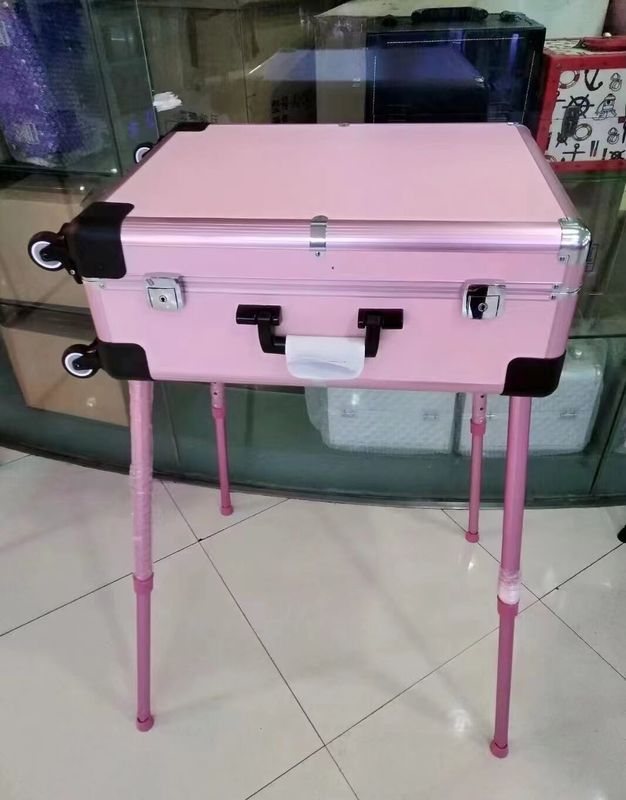 Makeup Case Adjustable Stand Legs Heavy Duty Suitcase Led Light Mirror Cosmetic Rolling 4 Wheels Trolley Makeup Case