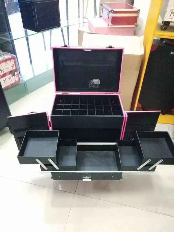 Makeup Case Adjustable Stand Legs Heavy Duty Suitcase Led Light Mirror Cosmetic Rolling 4 Wheels Trolley Makeup Case