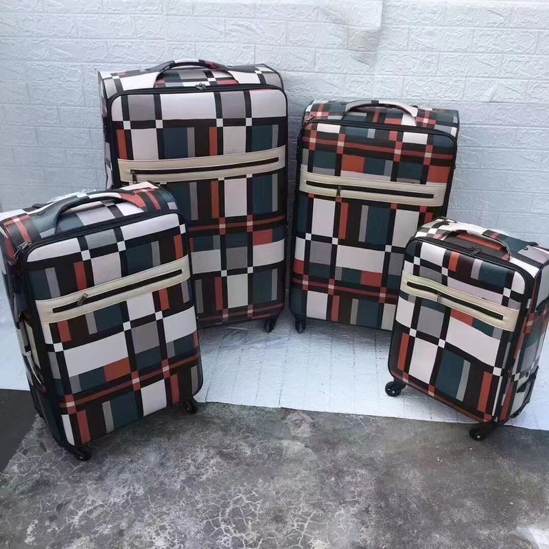 Leather Luggage Sets Plaid Pattern Mixed Color PU Factory Supplying Waterproof High Strength And Compression Resistant