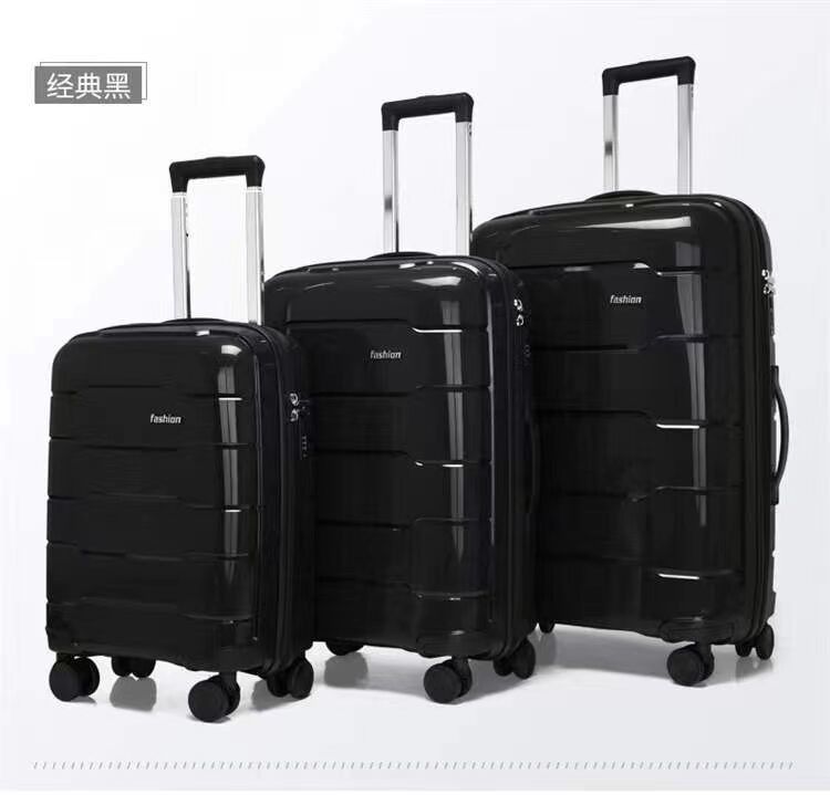 PP Material Explosion-Proof Zipper Suitcase 20 24 28 Three-Piece Suitcase Universal Wheel Password Boarding Trolley Box
