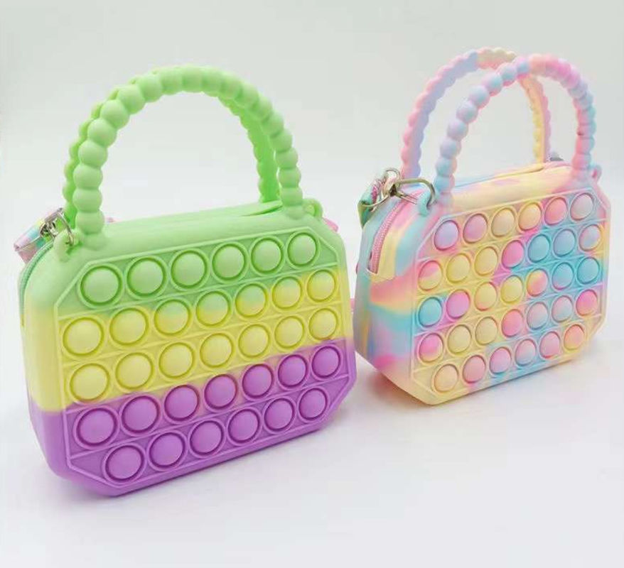 Factory Direct Octagonal Rainbow Colors Silicone Coin Purse Flexible Squeeze With Zipper And Satchel Chain Coin Purse