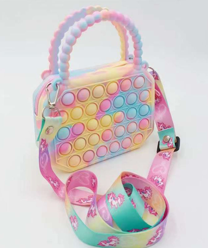 Pop Fidget Toys Silicone Push Bubble Crossbody Bag Sensory Reliever Stress Adults Kids Handbag Coin Pouch Purse Gifts