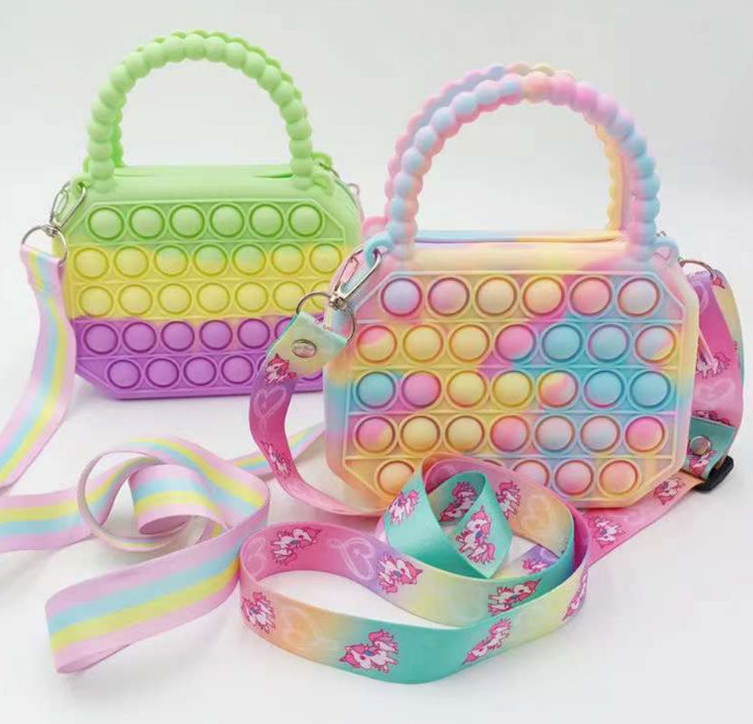 Pop Fidget Toys Silicone Push Bubble Crossbody Bag Sensory Reliever Stress Adults Kids Handbag Coin Pouch Purse Gifts