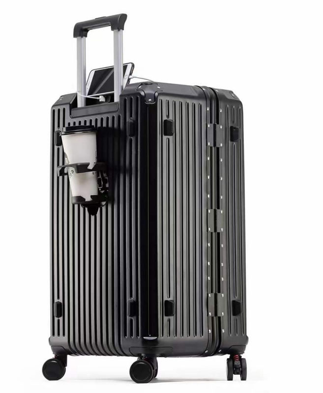 New Arrival Vintage Multifunctional Abs Aluminum Luggage Hardside Trolley Case Travel Luggage Suitcase With Cup Holder