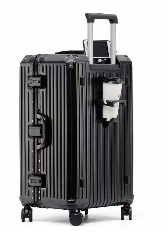 New Arrival Vintage Multifunctional Abs Aluminum Luggage Hardside Trolley Case Travel Luggage Suitcase With Cup Holder