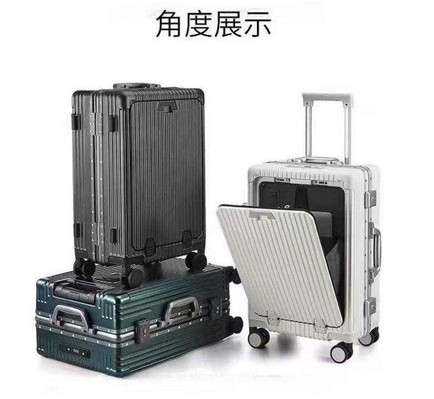 24-Inch Suitcase Front Open Hard Shell Aluminum Frame With USB Charging Port TSA Lock Cup Holder And Medium Phone Holder