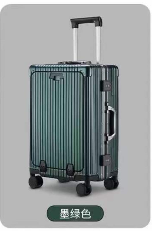 24-Inch Suitcase Front Open Hard Shell Aluminum Frame With USB Charging Port TSA Lock Cup Holder And Medium Phone Holder